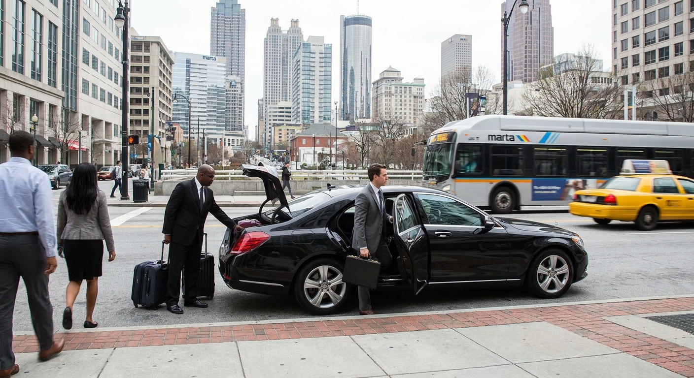 Private car service in Atlanta for multiple stops with professional chauffeur and luxury vehicle