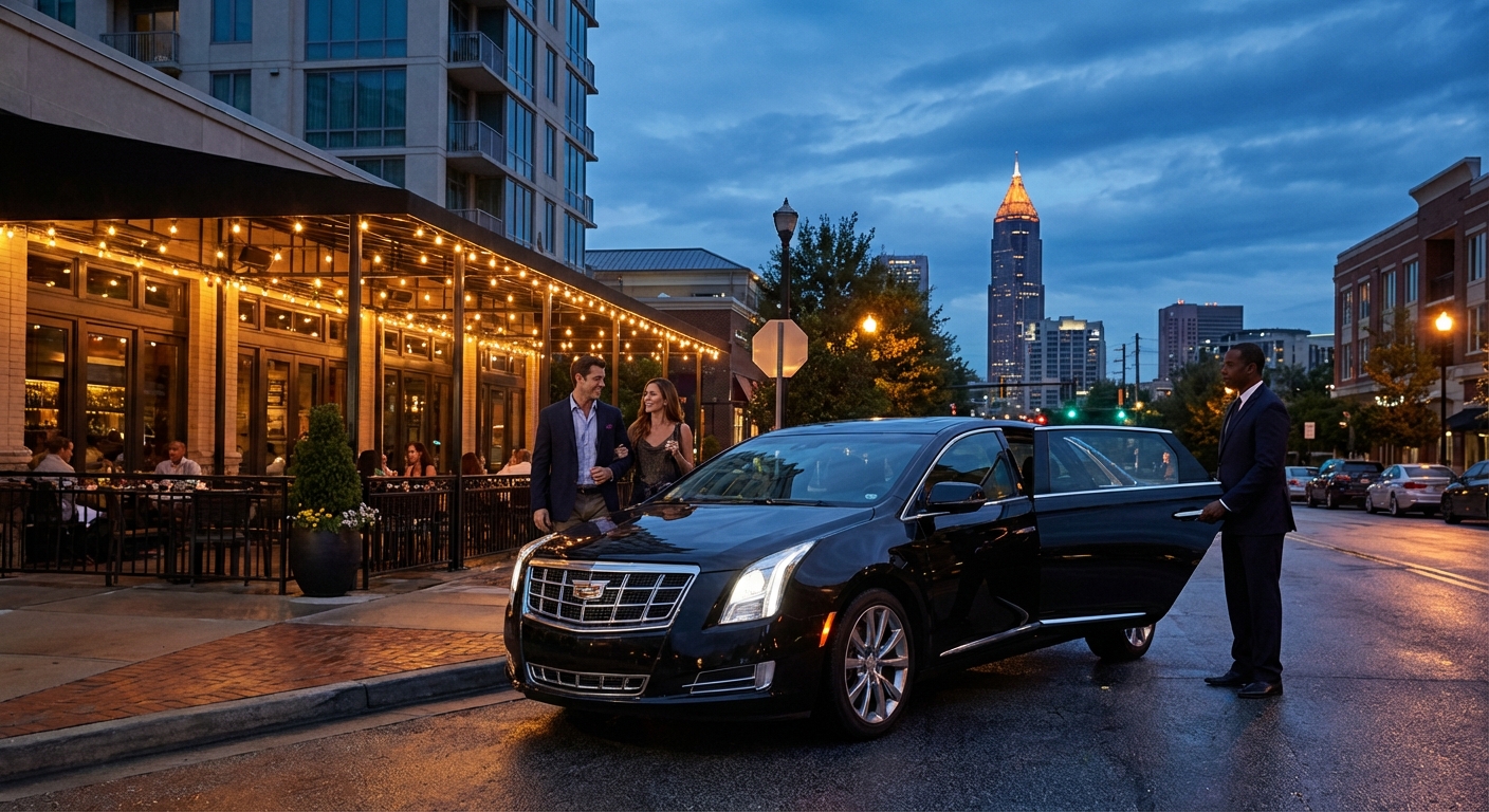 Atlanta couples enjoying private car service for a romantic date night